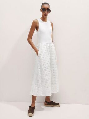 ME+EM knit + broderie mixed media midi dress cotton soft white size US 12